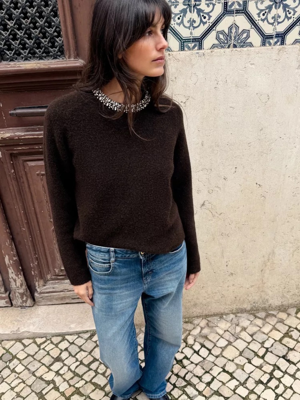 NWT Zara KNIT JEWELED BEAD COLLAR JUMPER